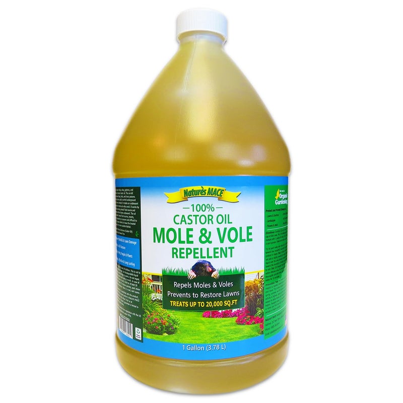 Natures Mace Mole Vole MACE Mole and Vole Repellent 1 Gallon Castor Oil Concentrate Outdoor Lawn Garden Mole Control Mole Remover Vole Repellent Outdoor Castor Oil for Moles Pet Plant Safe