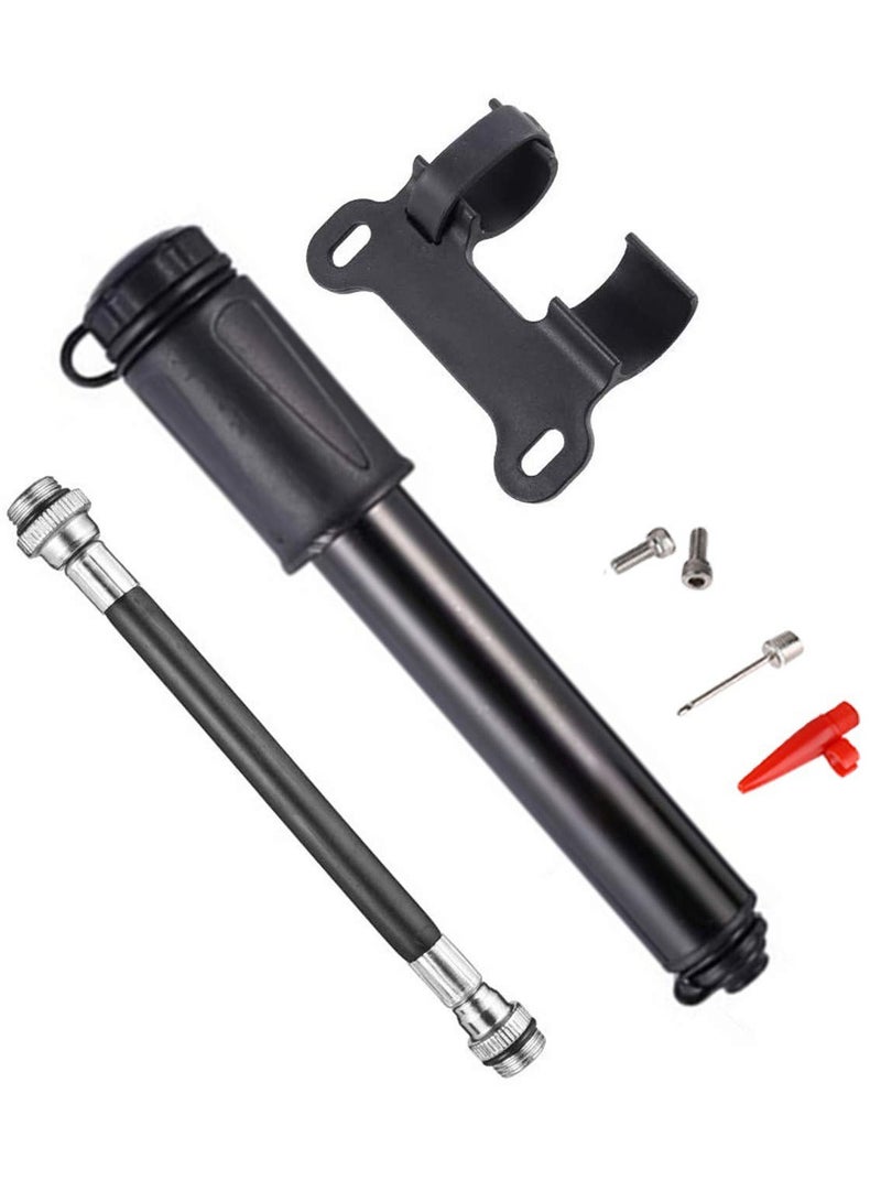 SOLARAE Mini Bicycle Pump, Portable Tire Valve Pump High Pressure Small Waterproof Air Hose Aluminum Alloy Inflator with Hose for Inflatable Balls Toys Mountain Bike Inflatable (black) - Image 1