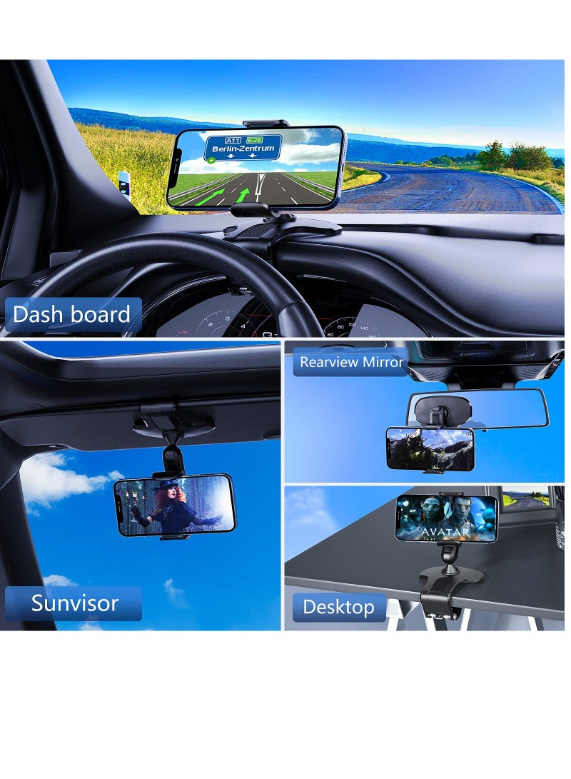 SYOSI 360 Degree Rotation Cell Phone Holder, Dashboard Car Clip Mount Stand Versatile Rotation Phone Holder Car Phone Holder with Clip Mount Car Interior Cell Phone Holder for 4 to 7 inch Smartphone (Black) - Image 4