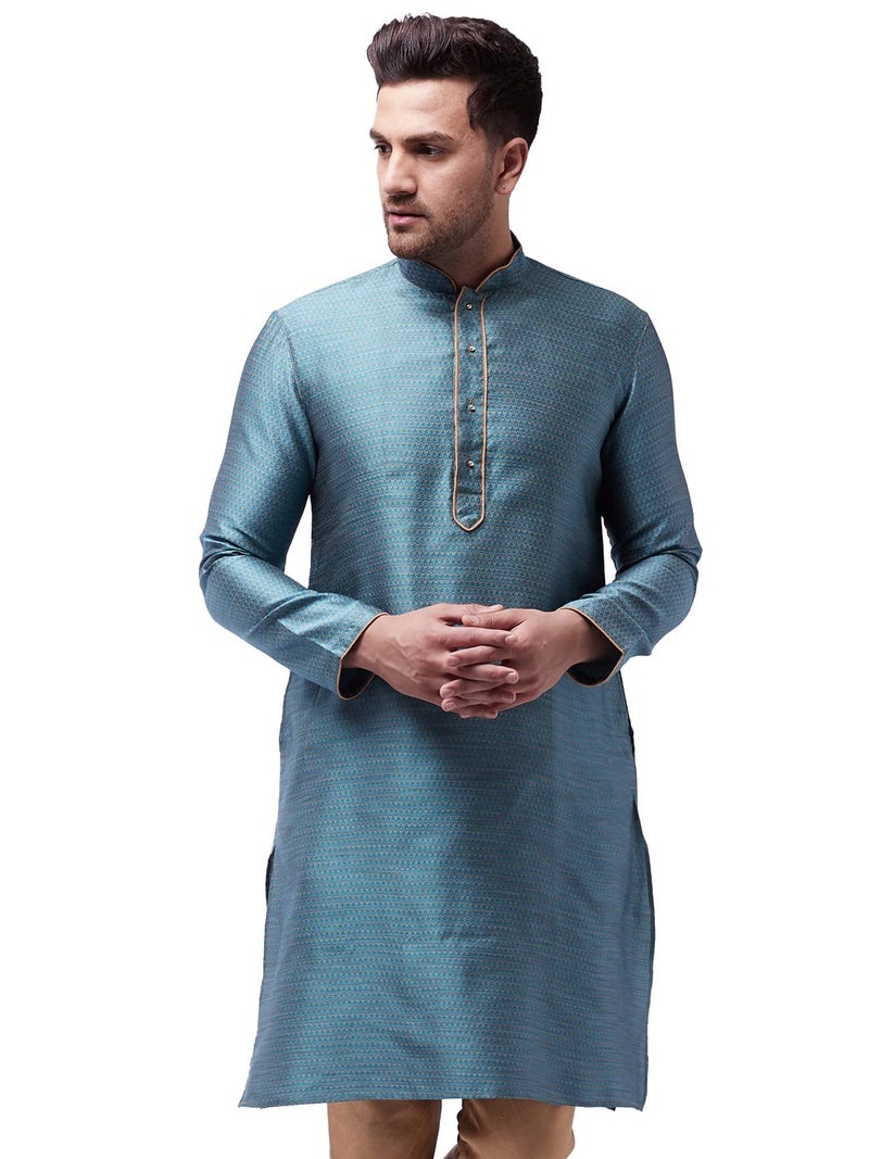 VASTRAMAY Men's Aqua Cotton Silk Blend Kurta_VASMK047AQ_40 - Image 1