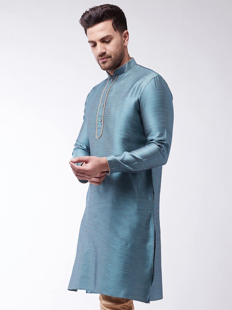 VASTRAMAY Men's Aqua Cotton Silk Blend Kurta_VASMK047AQ_40 - Image 2