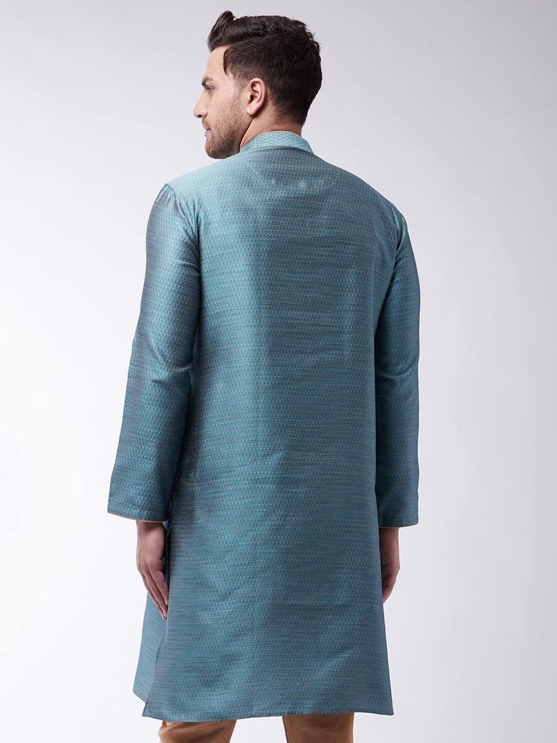 VASTRAMAY Men's Aqua Cotton Silk Blend Kurta_VASMK047AQ_40 - Image 3