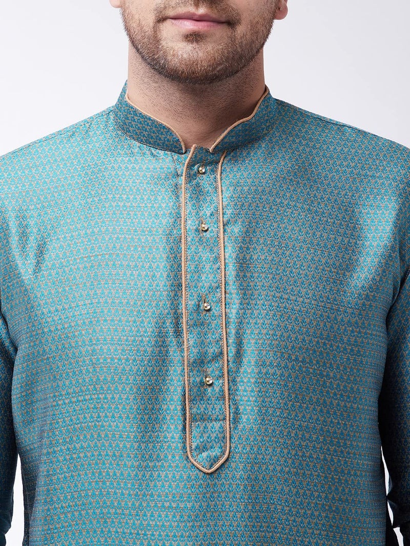 VASTRAMAY Men's Aqua Cotton Silk Blend Kurta_VASMK047AQ_40 - Image 4