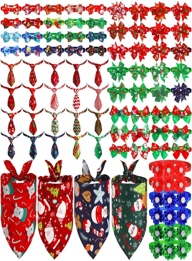 Reginary 85 Pcs Christmas Dog Ties Set Include Neckties Flower Dog Bowknot Bandana Scarf for Xmas Puppy Cat - Image 1