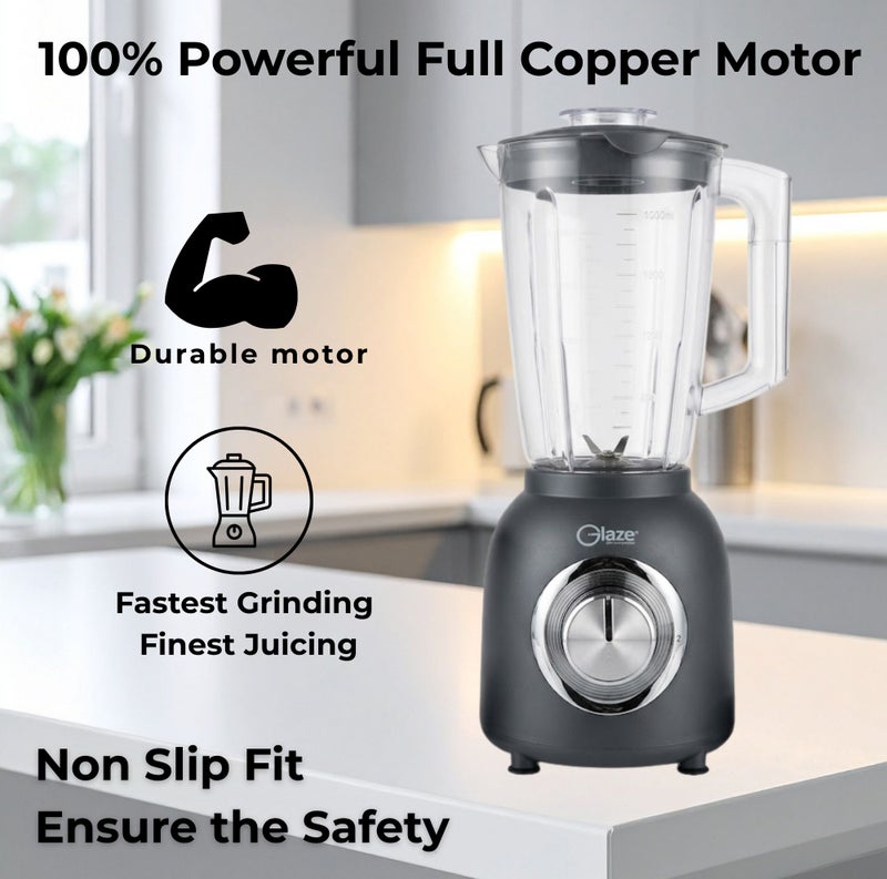 Glaze 3-in-1 Blender & Grinder, 600W Powerful Copper Motor, 1.8L Unbreakable Jar, 2 Speeds with Pulse, Stainless Steel Blades, For Smoothies & Grinding, Grey - GL620BL - Image 4