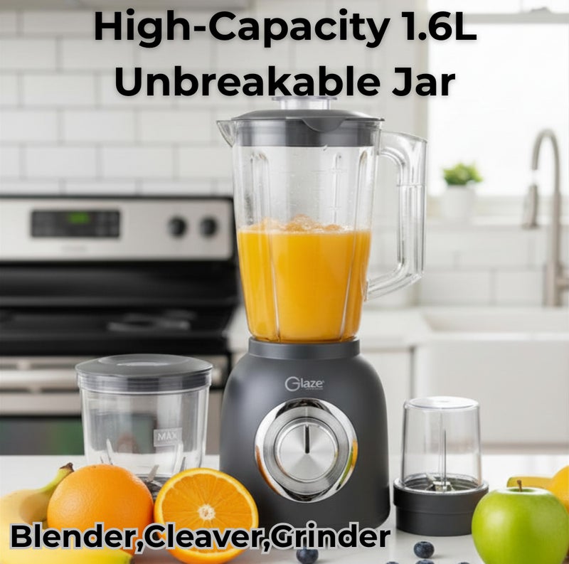 Glaze 3-in-1 Blender & Grinder, 600W Powerful Copper Motor, 1.8L Unbreakable Jar, 2 Speeds with Pulse, Stainless Steel Blades, For Smoothies & Grinding, Grey - GL620BL - Image 3