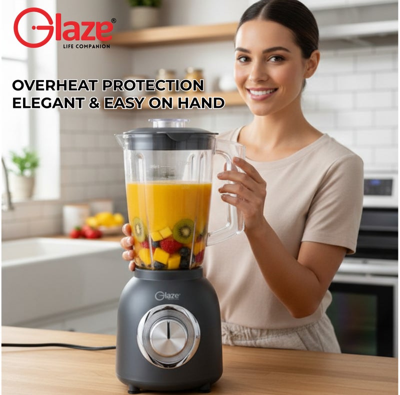 Glaze 3-in-1 Blender & Grinder, 600W Powerful Copper Motor, 1.8L Unbreakable Jar, 2 Speeds with Pulse, Stainless Steel Blades, For Smoothies & Grinding, Grey - GL620BL - Image 2