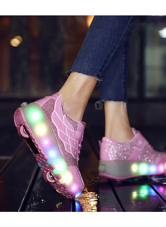 حذاء رياضي قابل للشحن مع عجلات تزلج وإضاءة LED بنعل مضيء، حذاء بعجلتين للأطفال، هدية مثالية للأطفال - Image 3