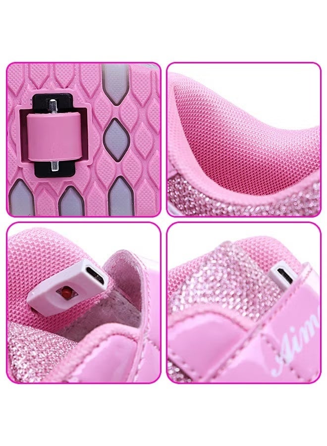 حذاء رياضي قابل للشحن مع عجلات تزلج وإضاءة LED بنعل مضيء، حذاء بعجلتين للأطفال، هدية مثالية للأطفال - Image 5