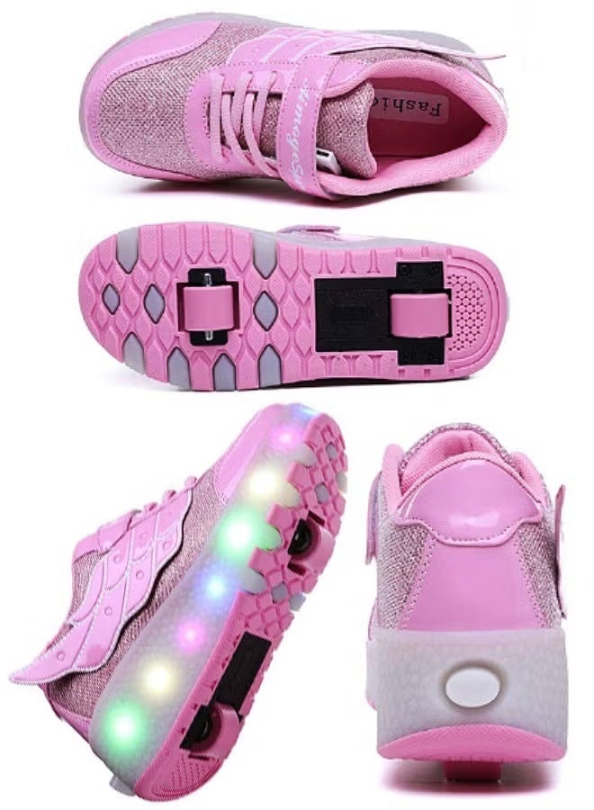 حذاء رياضي قابل للشحن مع عجلات تزلج وإضاءة LED بنعل مضيء، حذاء بعجلتين للأطفال، هدية مثالية للأطفال - Image 2