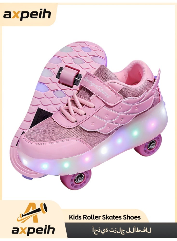 حذاء رياضي قابل للشحن مع عجلات تزلج وإضاءة LED بنعل مضيء، حذاء بعجلتين للأطفال، هدية مثالية للأطفال - Image 1