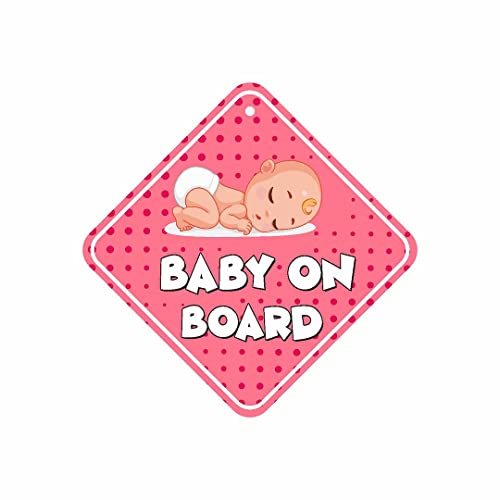 KREEPO Kids Sticker Baby On Board Sleeping Child/Baby Vehicle Decal, Window Hanging Safety Sign for Car - Pink Colour Size(6inch x 6inch) (Pack of 2) - Image 1