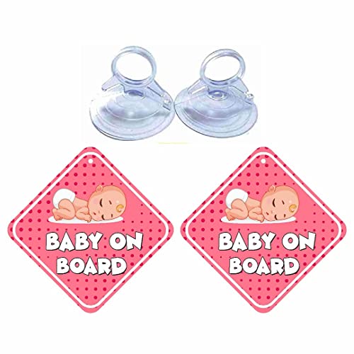 KREEPO Kids Sticker Baby On Board Sleeping Child/Baby Vehicle Decal, Window Hanging Safety Sign for Car - Pink Colour Size(6inch x 6inch) (Pack of 2) - Image 3