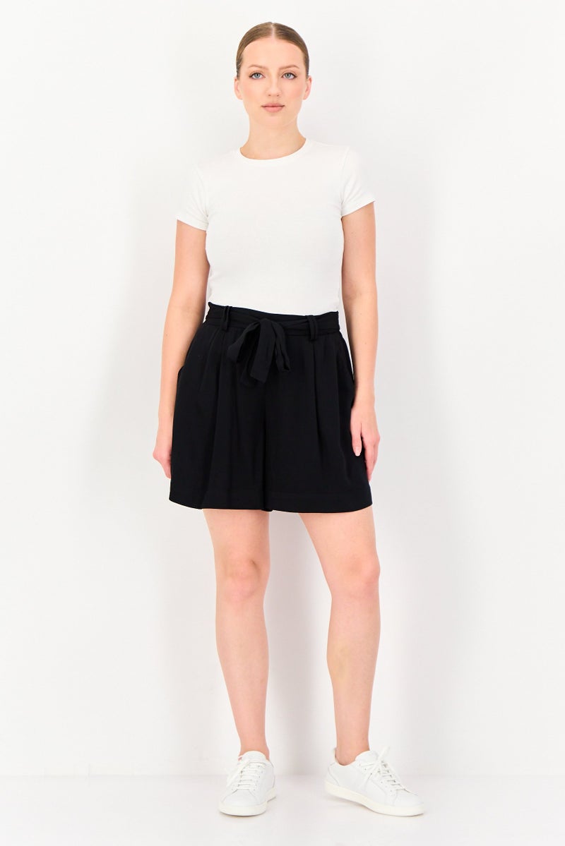 promod Women Solid Belt Tie Shorts, Black - Image 4