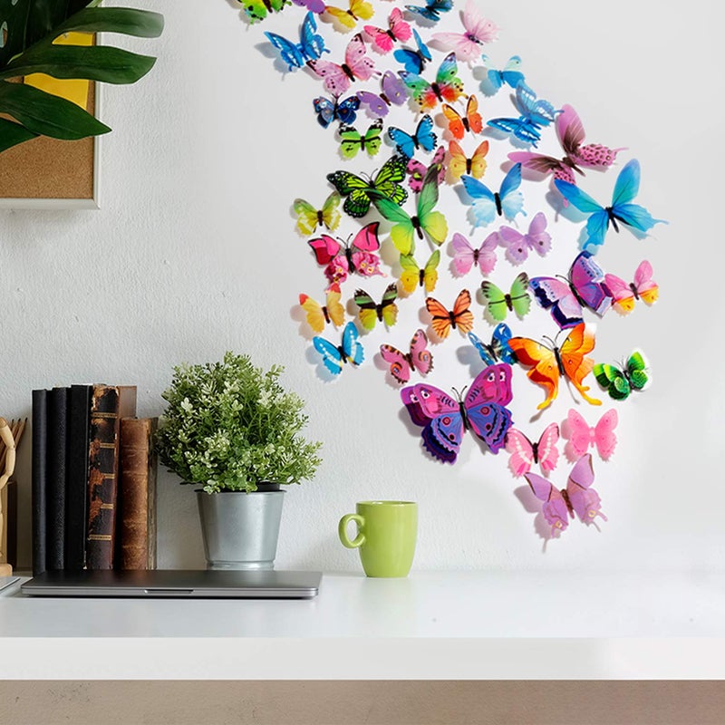 ZAUGONTW 120PCS 3D Colorful Butterfly Wall Stickers, Butterfly Wall Decals, Removable Butterflies DIY Art Decor Crafts for Party Offices Bedroom Room Sticker Set - Image 3
