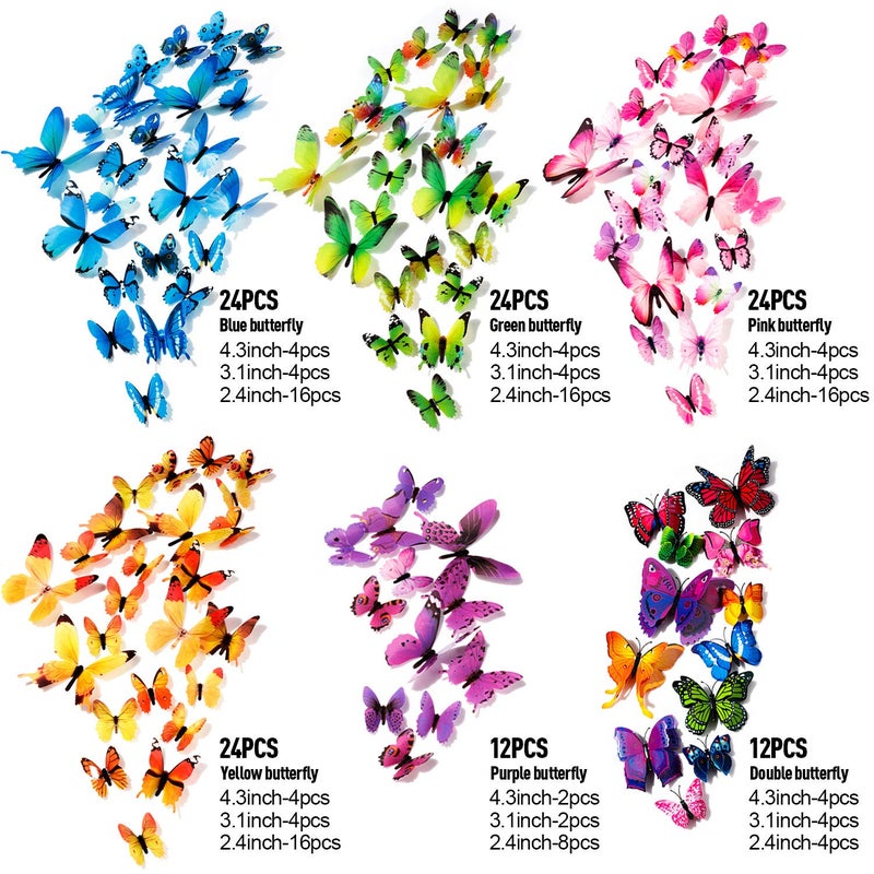 ZAUGONTW 120PCS 3D Colorful Butterfly Wall Stickers, Butterfly Wall Decals, Removable Butterflies DIY Art Decor Crafts for Party Offices Bedroom Room Sticker Set - Image 5
