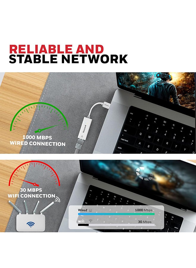 هوني ويل محول إيثرنت جيجابت عالي السرعة من USB 3.1 إلى RJ45، سرعة شبكة LAN 10/100/1000 ميجابايت في الثانية، لأجهزة الكمبيوتر المحمولة، وأجهزة الكمبيوتر المكتبية، وأجهزة الألعاب، وأجهزة Ultrabook، وأجهزة Chromebook، والتوصيل والتشغيل، وضمان الشركة المصنعة لمدة 3 سنوات - Image 3
