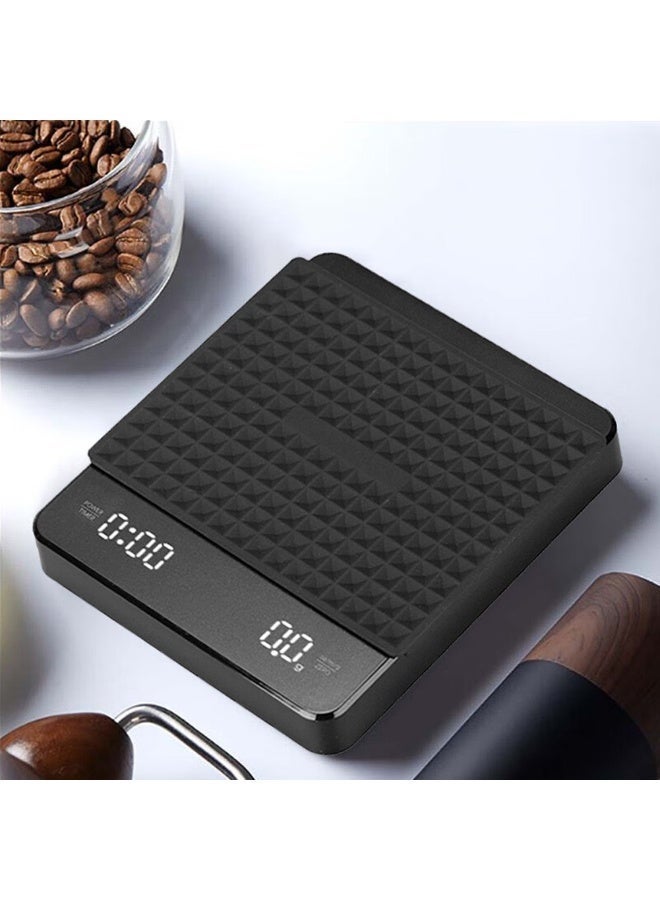 شابية ميزان قهوة صغير مع مؤقت، ميزان إسبرسو قابل لإعادة الشحن، مقياس دقيق 3 كجم/1 جم للإسبريسو والقهوة المصبوبة، ميزان مطبخ رقمي محمول مع توقيت تلقائي ووسادة سيليكون، يدعم وظيفة الوزن الصافي الدقيق (أسود) - Image 1