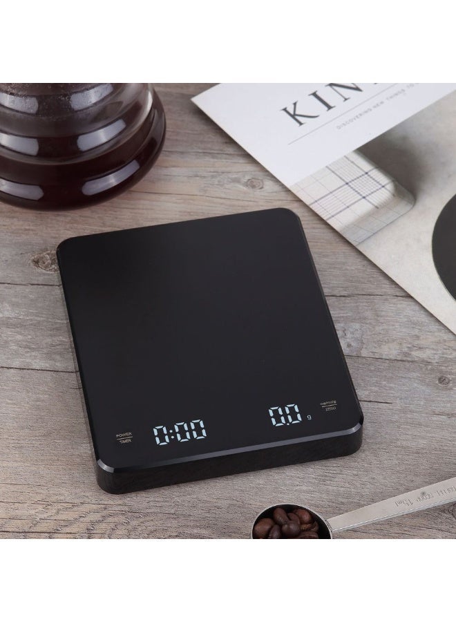 شابية ميزان قهوة صغير مع مؤقت، ميزان إسبرسو قابل لإعادة الشحن، مقياس دقيق 3 كجم/1 جم للإسبريسو والقهوة المصبوبة، ميزان مطبخ رقمي محمول مع توقيت تلقائي ووسادة سيليكون، يدعم وظيفة الوزن الصافي الدقيق (أسود) - Image 4