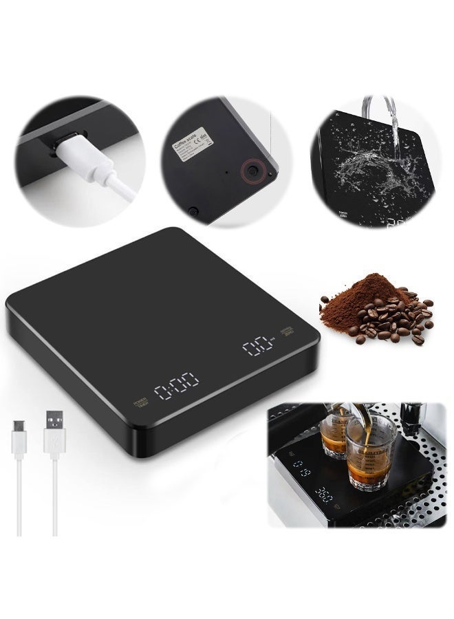 شابية ميزان قهوة صغير مع مؤقت، ميزان إسبرسو قابل لإعادة الشحن، مقياس دقيق 3 كجم/1 جم للإسبريسو والقهوة المصبوبة، ميزان مطبخ رقمي محمول مع توقيت تلقائي ووسادة سيليكون، يدعم وظيفة الوزن الصافي الدقيق (أسود) - Image 3