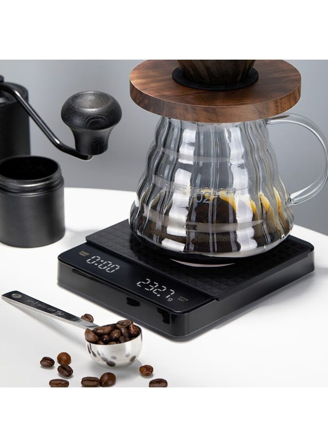 شابية ميزان قهوة صغير مع مؤقت، ميزان إسبرسو قابل لإعادة الشحن، مقياس دقيق 3 كجم/1 جم للإسبريسو والقهوة المصبوبة، ميزان مطبخ رقمي محمول مع توقيت تلقائي ووسادة سيليكون، يدعم وظيفة الوزن الصافي الدقيق (أسود) - Image 5
