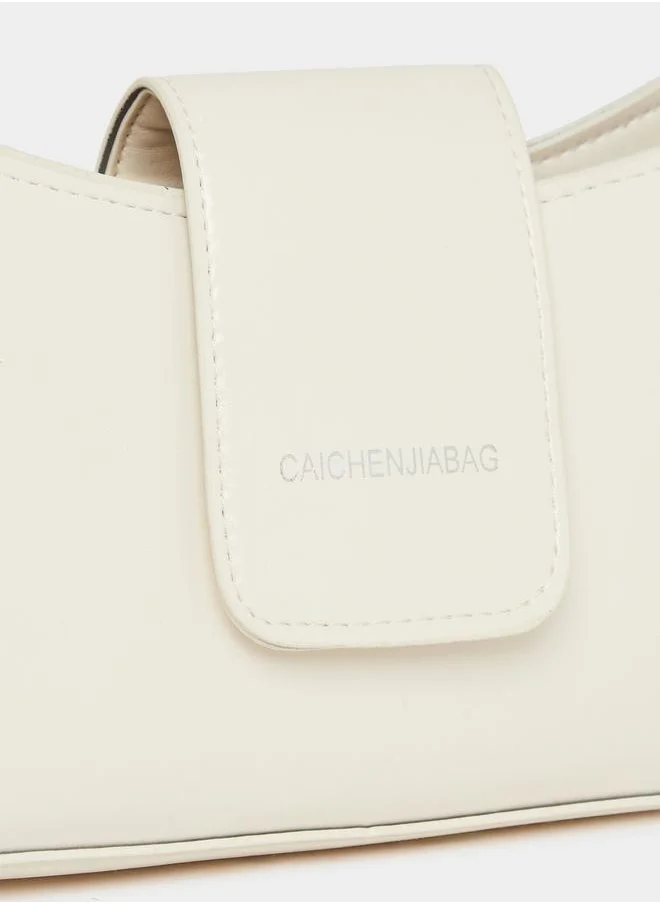 Styli Plain Baguette Bag with Detachable Strap