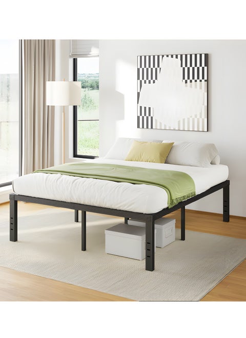 18 Inch High Metal Queen Bed Frame, Platform Bed Frame Queen Size No Box Spring Needed, Easy Assembly, Noise Free, Sturdy, Black