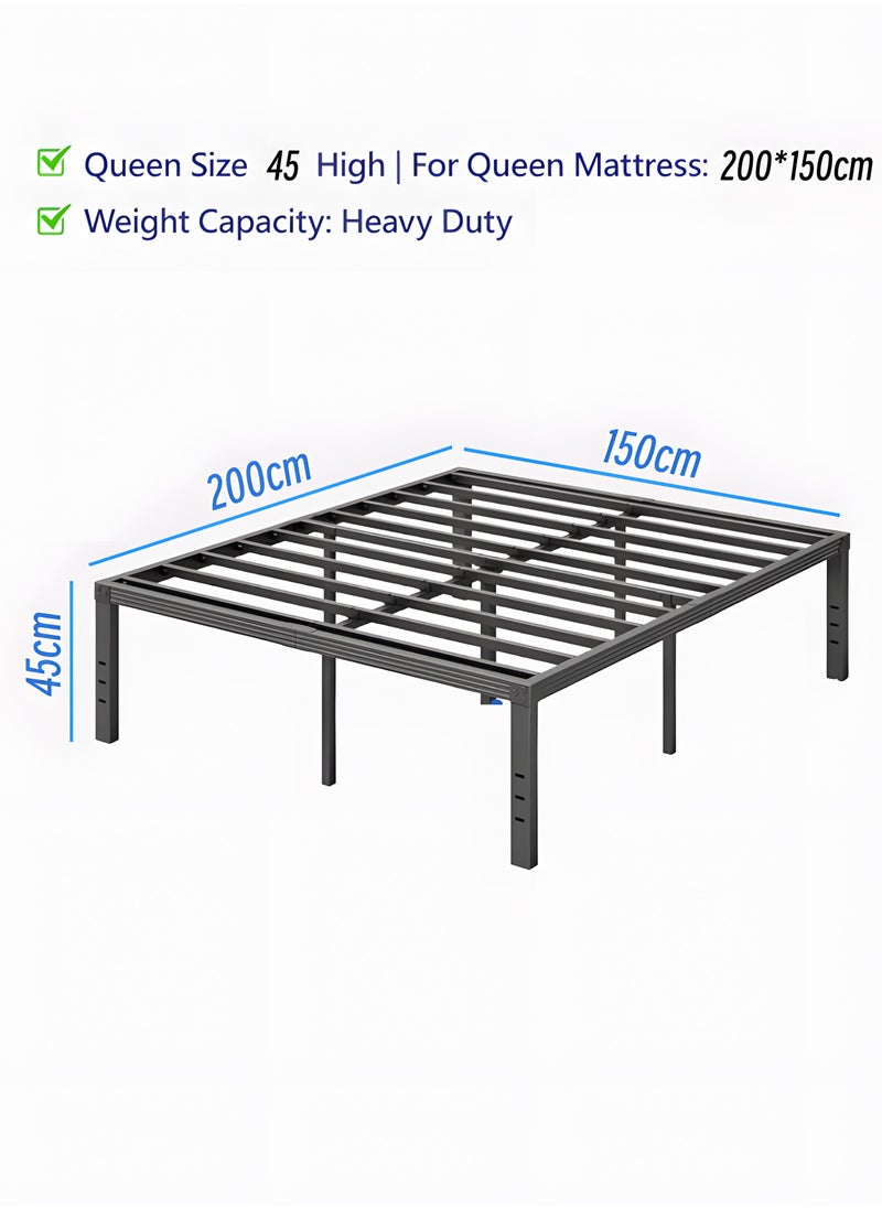 Metal Queen Bed Frame - 200*150cm with Storage Space, No Box Spring Needed with Sturdy Steel Slat Support, Heavy Duty Sturdy Mattress Foundation, Easy Assembly, Black for Bedroom