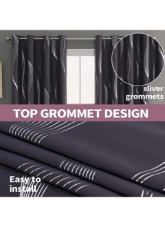 KYD 1 Panel Fabric Nation Curtain Light Blocking Curtains,  Silver Foil Print Thermal Insulated Room Privacy Insulated Liner Grommet Privacy Curtain Tiers 100*250cm Black  - Image 4