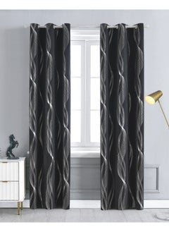 KYD 1 Panel Fabric Nation Curtain Light Blocking Curtains,  Silver Foil Print Thermal Insulated Room Privacy Insulated Liner Grommet Privacy Curtain Tiers 100*250cm Black  - Image 1