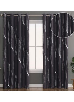KYD 1 Panel Fabric Nation Curtain Light Blocking Curtains,  Silver Foil Print Thermal Insulated Room Privacy Insulated Liner Grommet Privacy Curtain Tiers 100*250cm Black  - Image 2