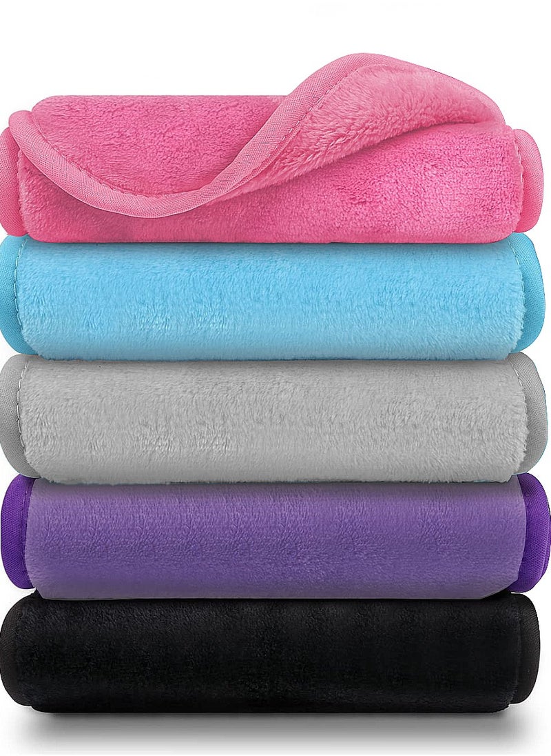 Wownect Reusable Makeup Remover Cloth Face Towel [5 Per Pack] [Machine Washable] [15.7x6.6 inch] - Hot Pink, Lavender, Pink, Blue, Grey  - Image 1