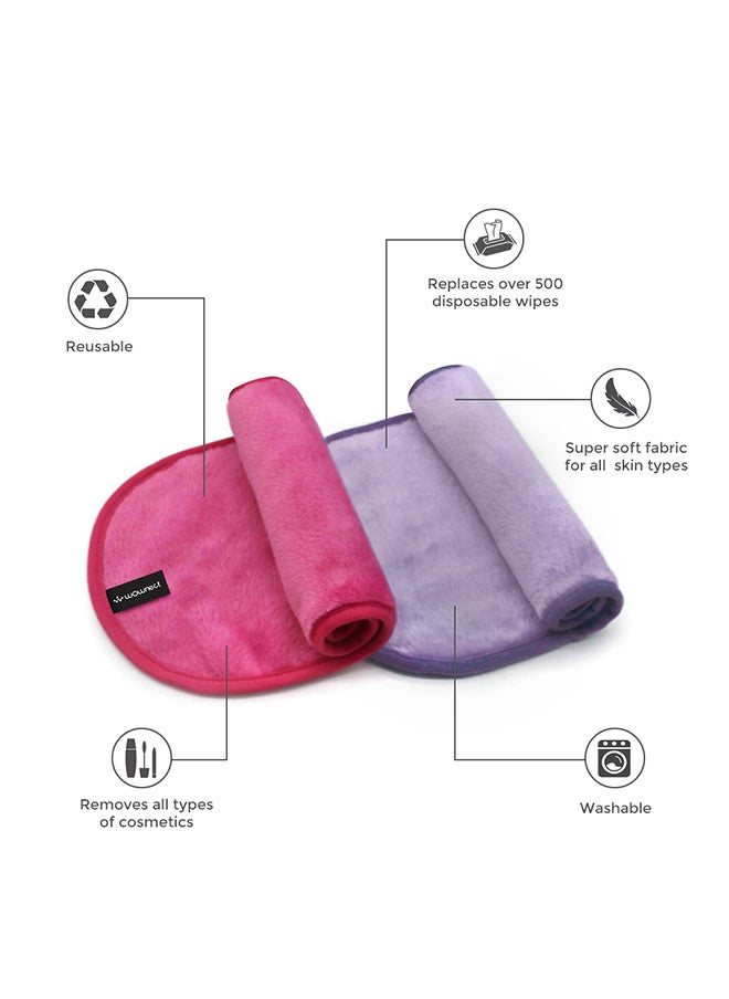 Wownect Reusable Makeup Remover Cloth Face Towel [5 Per Pack] [Machine Washable] [15.7x6.6 inch] - Hot Pink, Lavender, Pink, Blue, Grey  - Image 2