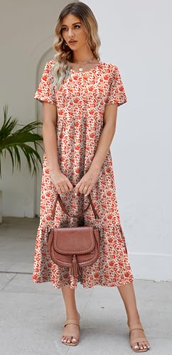 Jeqeocafy Summer Dresses for Women Flowy Maxi Sundress Short Sleeve Tiered Beach Dress with Pockets 2026 Vacation Travel - Image 3