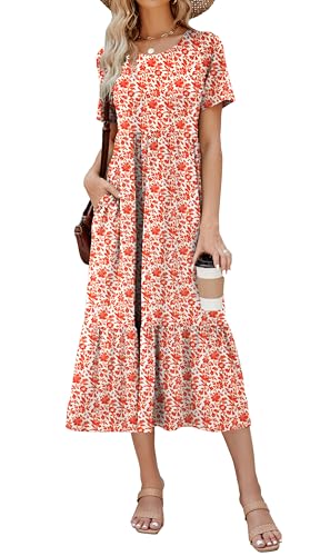 Jeqeocafy Summer Dresses for Women Flowy Maxi Sundress Short Sleeve Tiered Beach Dress with Pockets 2026 Vacation Travel - Image 1