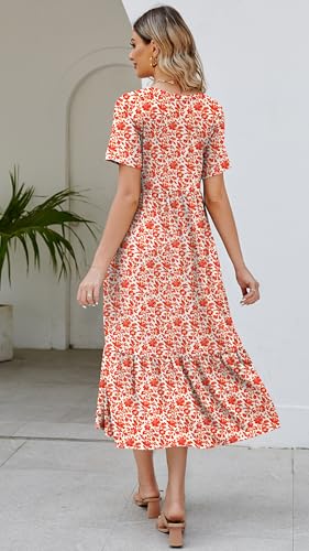 Jeqeocafy Summer Dresses for Women Flowy Maxi Sundress Short Sleeve Tiered Beach Dress with Pockets 2026 Vacation Travel - Image 4