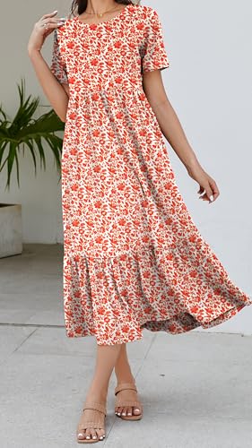 Jeqeocafy Summer Dresses for Women Flowy Maxi Sundress Short Sleeve Tiered Beach Dress with Pockets 2026 Vacation Travel - Image 5