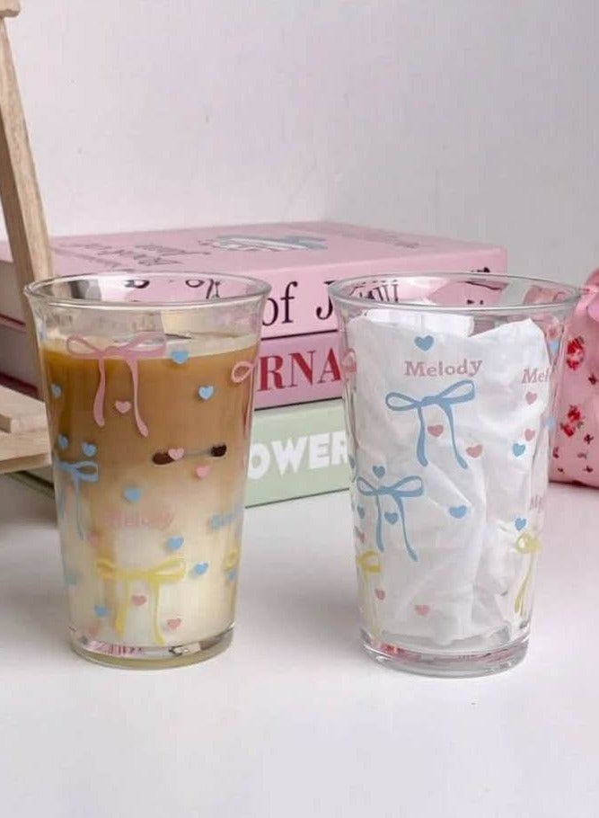 Cups for coffee, juices and matcha - 380 ml - 2 pieces - bow pattern - Image 1