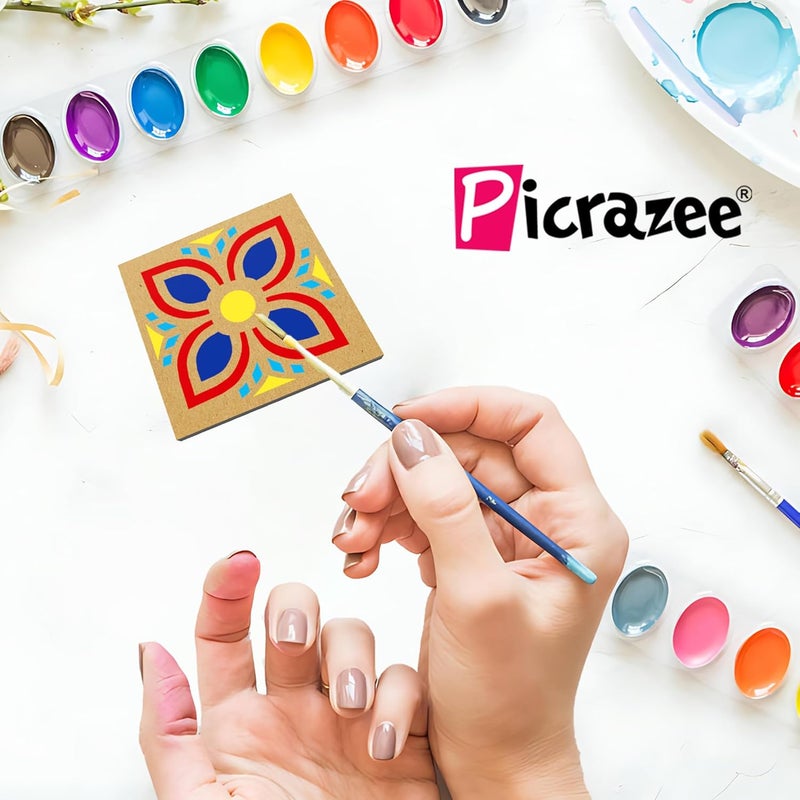 PICRAZEE DIY Engineered Pine MDF Pre-Marked 12 Square Plates Size 4x4 inch Diameter and 5.5 mm Thickness– Ideal for Art and Craft, Resin Art, Decoupage, and DIY Projects - Image 4