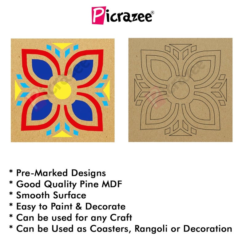 PICRAZEE DIY Engineered Pine MDF Pre-Marked 12 Square Plates Size 4x4 inch Diameter and 5.5 mm Thickness– Ideal for Art and Craft, Resin Art, Decoupage, and DIY Projects - Image 3