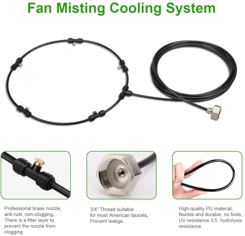 LANDGARDEN Outdoor Misting Fan Kit for a Cool Patio Breeze,Water Mister Spray for Cooling Outdoor,26FT (8M) Misting Line + 5 Brass Mist Nozzles + a Brass Adapter(3/4) Fit to Any Outdoor Fan - Image 5
