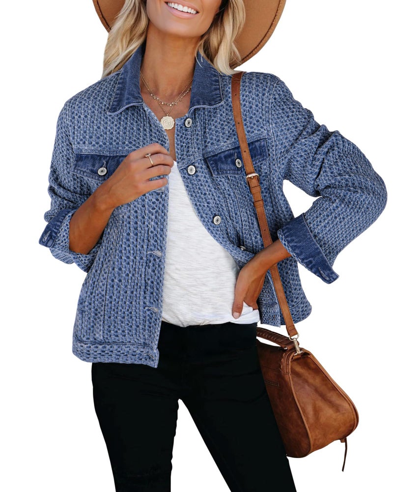 luvamia Fall Jackets for Women 2026 Women Jackets Lightweight Denim Jacket for Woman Classic Blue Jean Jacket Classic Blue Size Large Fits Size 12-14 - Image 1