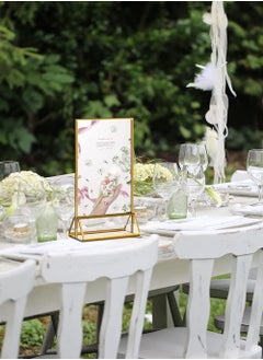 GROWSTEADY Acrylic Gold Sign Holder, 5x7Gold Acrylic Picture Frames Clear Double Sided Menu Holder for Wedding Table Number 6 Pack  - Image 3