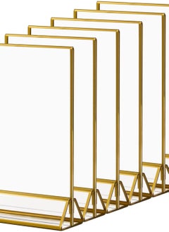 GROWSTEADY Acrylic Gold Sign Holder, 5x7Gold Acrylic Picture Frames Clear Double Sided Menu Holder for Wedding Table Number 6 Pack  - Image 4