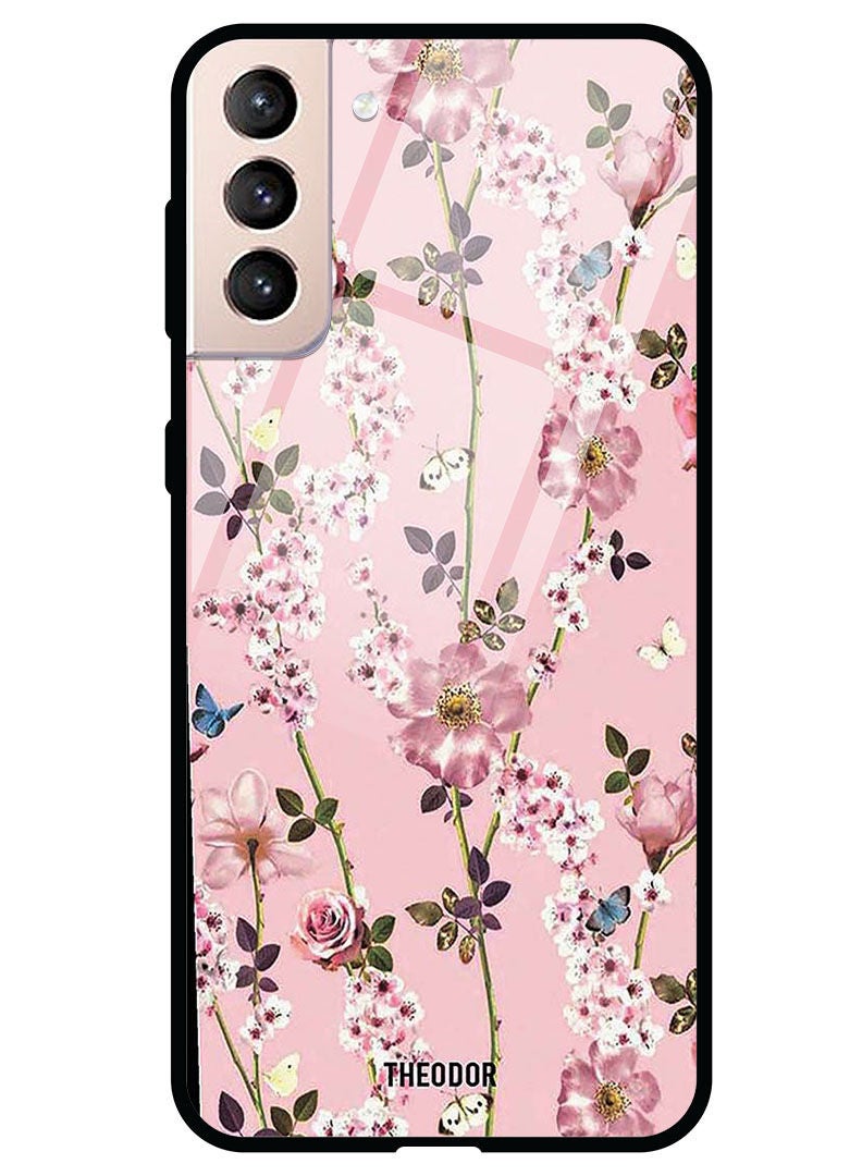 Theodor Protective Tempered Glass Case Cover Samsung Galaxy S21  Small Pink Flowers - Image 1