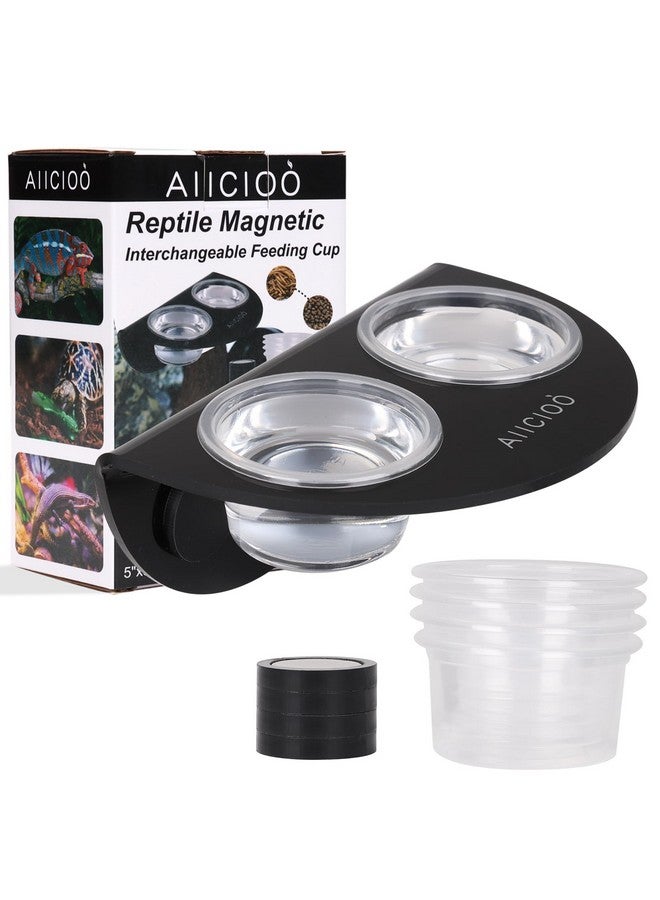 Aiicioo Gecko Feeder Ledge With 6 Pack Plastic Bowls Strong Magnetic Reptile Food Feeder Water Dish  - Image 1