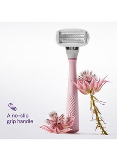 FLAMINGO Razors for Women, 1 Women's Razor Handle Rose), 4 Razor Five-Blade Refills, and 1 Shower Holder  - Image 4