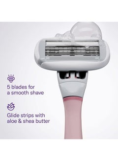 FLAMINGO Razors for Women, 1 Women's Razor Handle Rose), 4 Razor Five-Blade Refills, and 1 Shower Holder  - Image 5