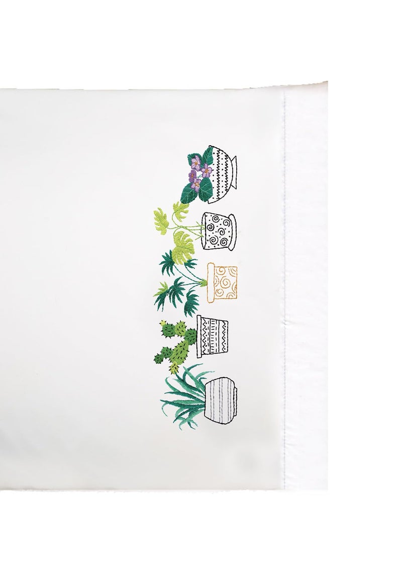 Design Works Crafts House Plants Stamped for Embroidery Pillowcases - Image 1