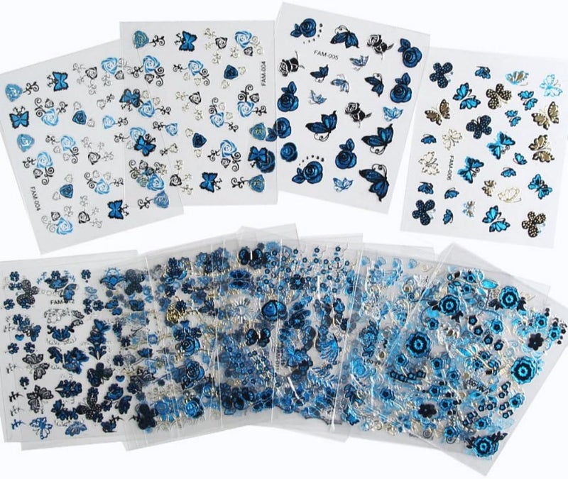 ويوبلز مجموعة ملصقات أظافر ثلاثية الأبعاد باللون النيلي، ملصقات أظافر ذاتية اللصق بتصميمات دانتيل، زينة فنية للأظافر، تصاميم متنوعة للنساء والفتيات، ملصقات تجميل الأظافر، ديكور أظافر عصري، أنماط متعددة - Image 3